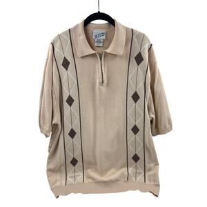 Irvine Park Mens Vintage Beige Argyle Quarter Zip Knit Polo Top Size 2XL